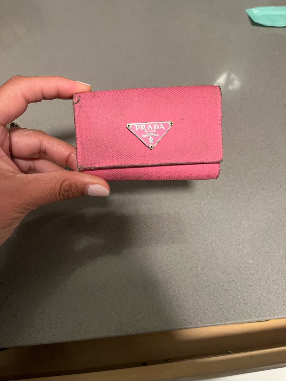 Prada Pink Triangular Logo Key & Card Holder